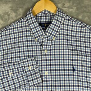 Ralph Lauren Slim Fit Stretch Oxford Gingham Shirt Mens XL Blue White Check